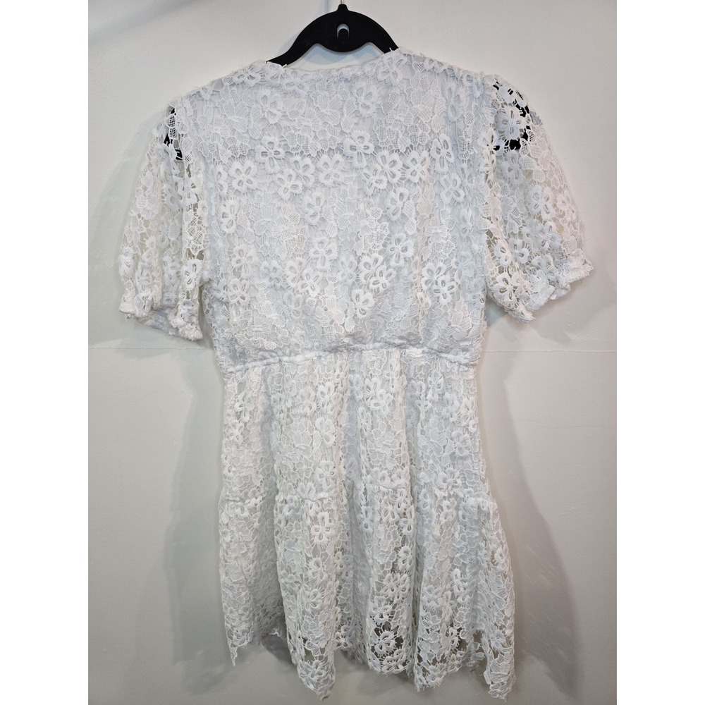 White Lace Babydoll Dress | Coquette Cottagecore Floral Lace Mini Dress M - Picture 4 of 4